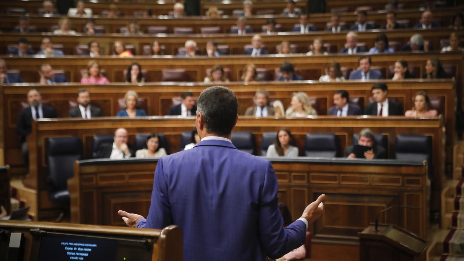 Pedro Sánchez durant la seua intervenció en la sessió de control al govern en el Congrés