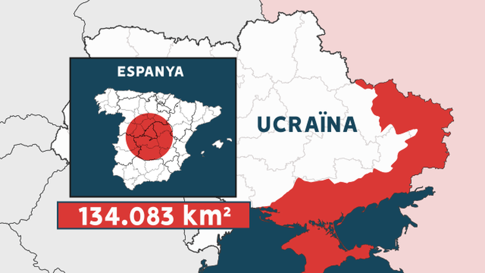Equivalència a Espanya de la quantitat de territori ucraïnés ocupat per Rússia des del 2014
