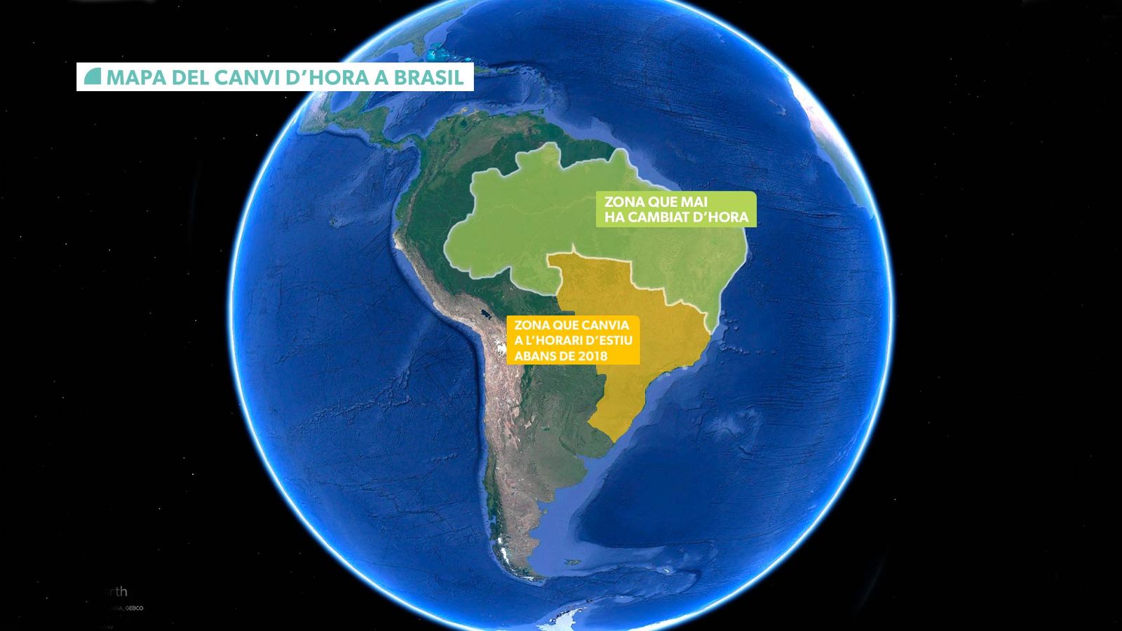 Mapa del canvi d'hora a Brasil
