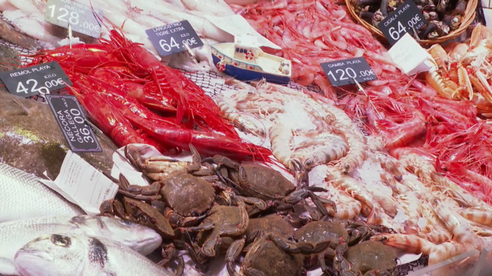 Gambes en una pescateria