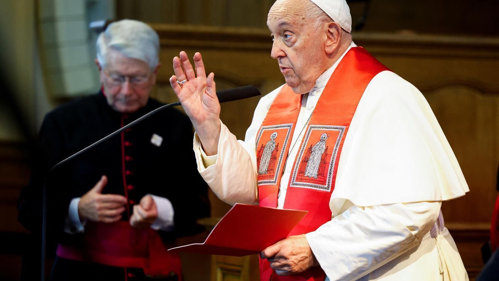 El papa Francesc, durant un discurs a Bèlgica