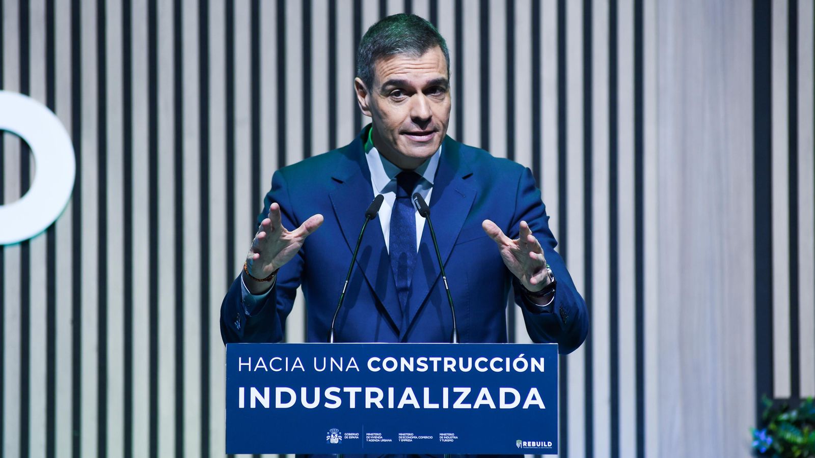 Pedro Sánchez este dijous a Madrid en la presentció del Perte per a la industrialització de l'habitatge