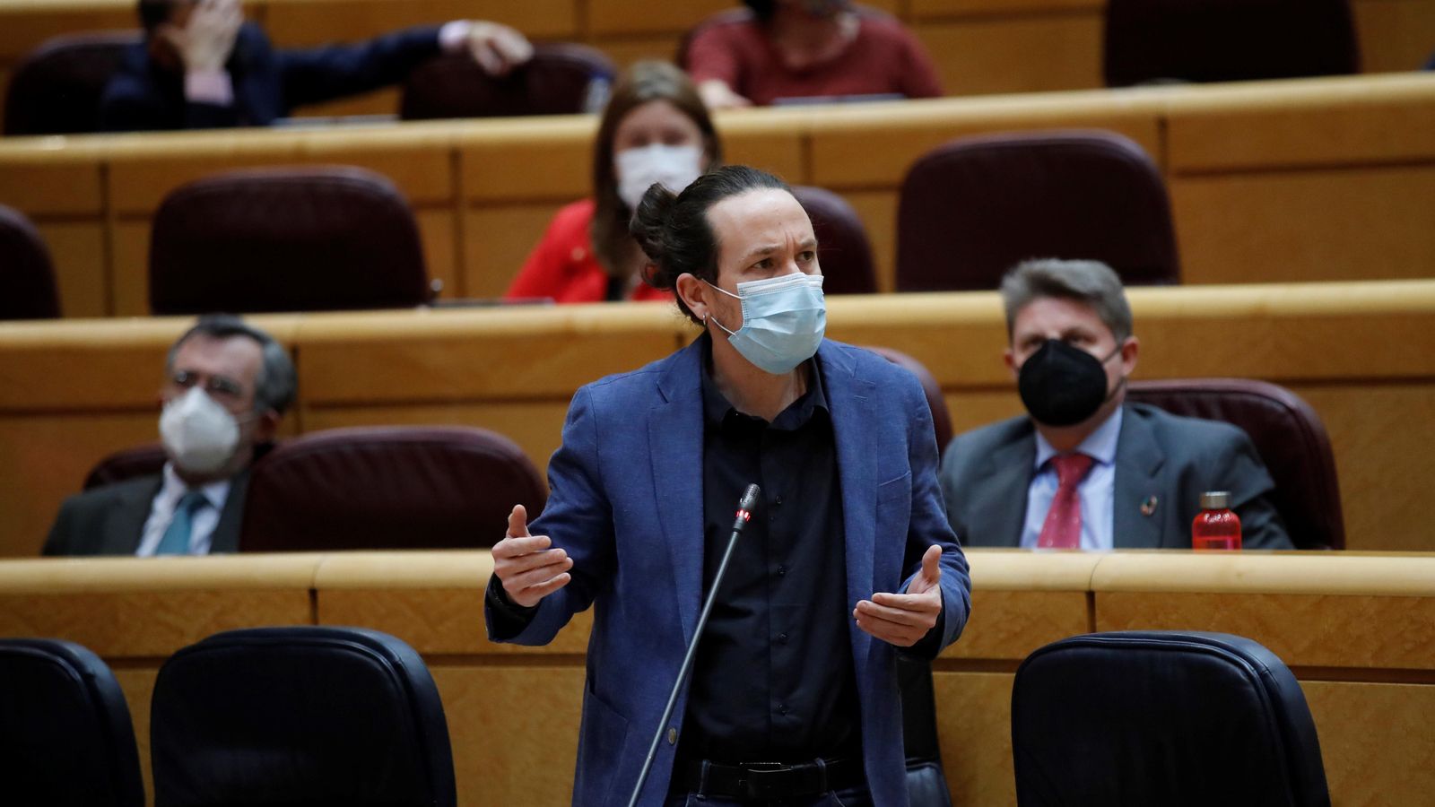Pablo Iglesias intervé durant la sessió de control al govern espanyol celebrada al Senat, aquest dimarts a Madrid.