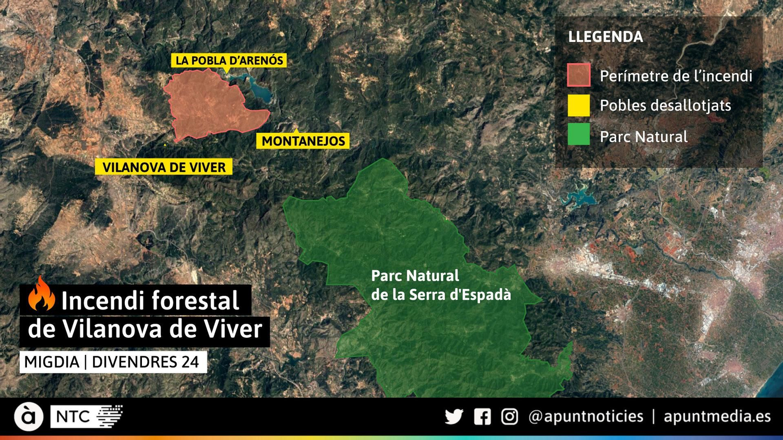 Mapa Incendi Vilanova Viver amb Serra d'Espadà | Migdia Divendres 24
