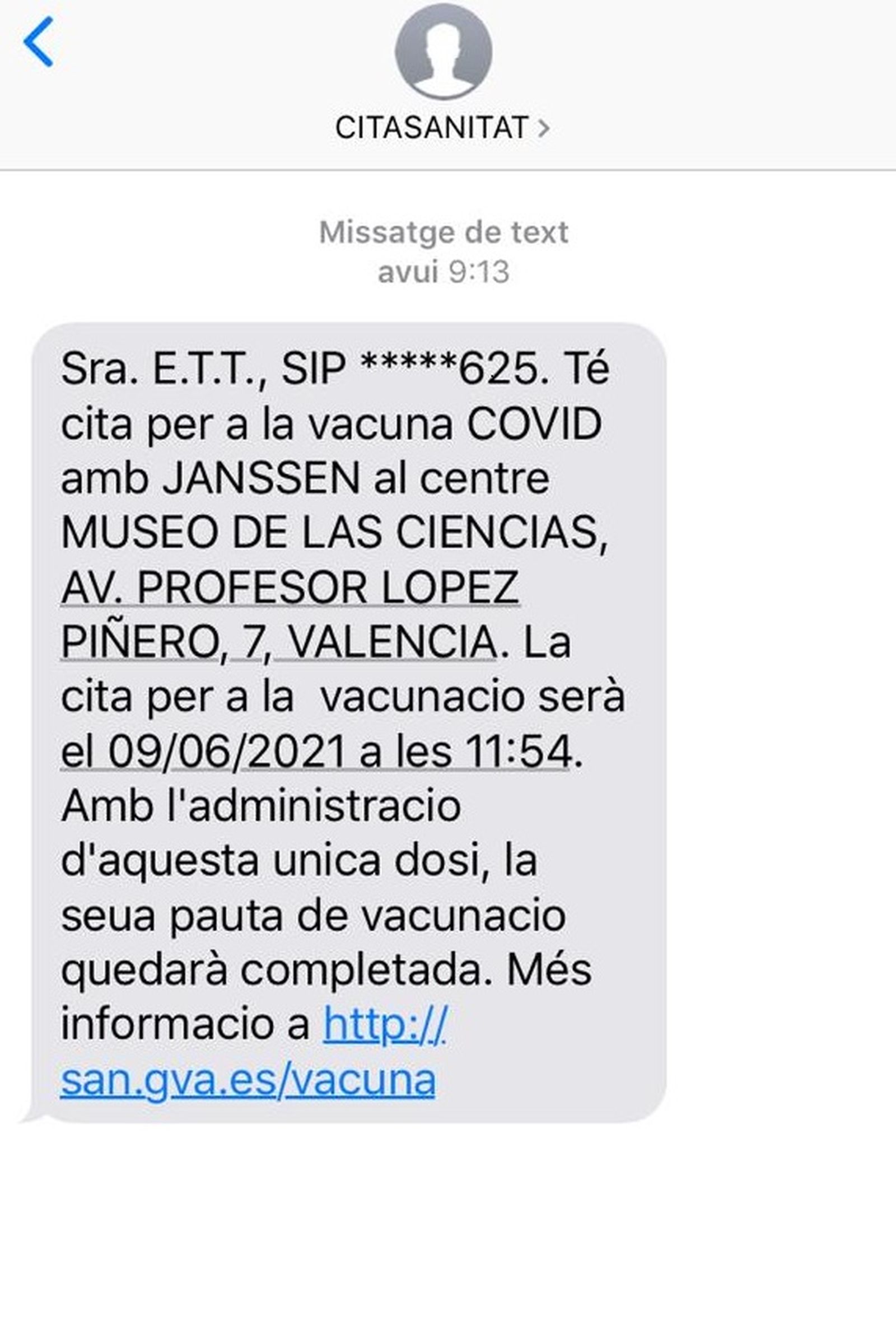 Model de missatge que han rebut els valencians entre 40 i 49 anys