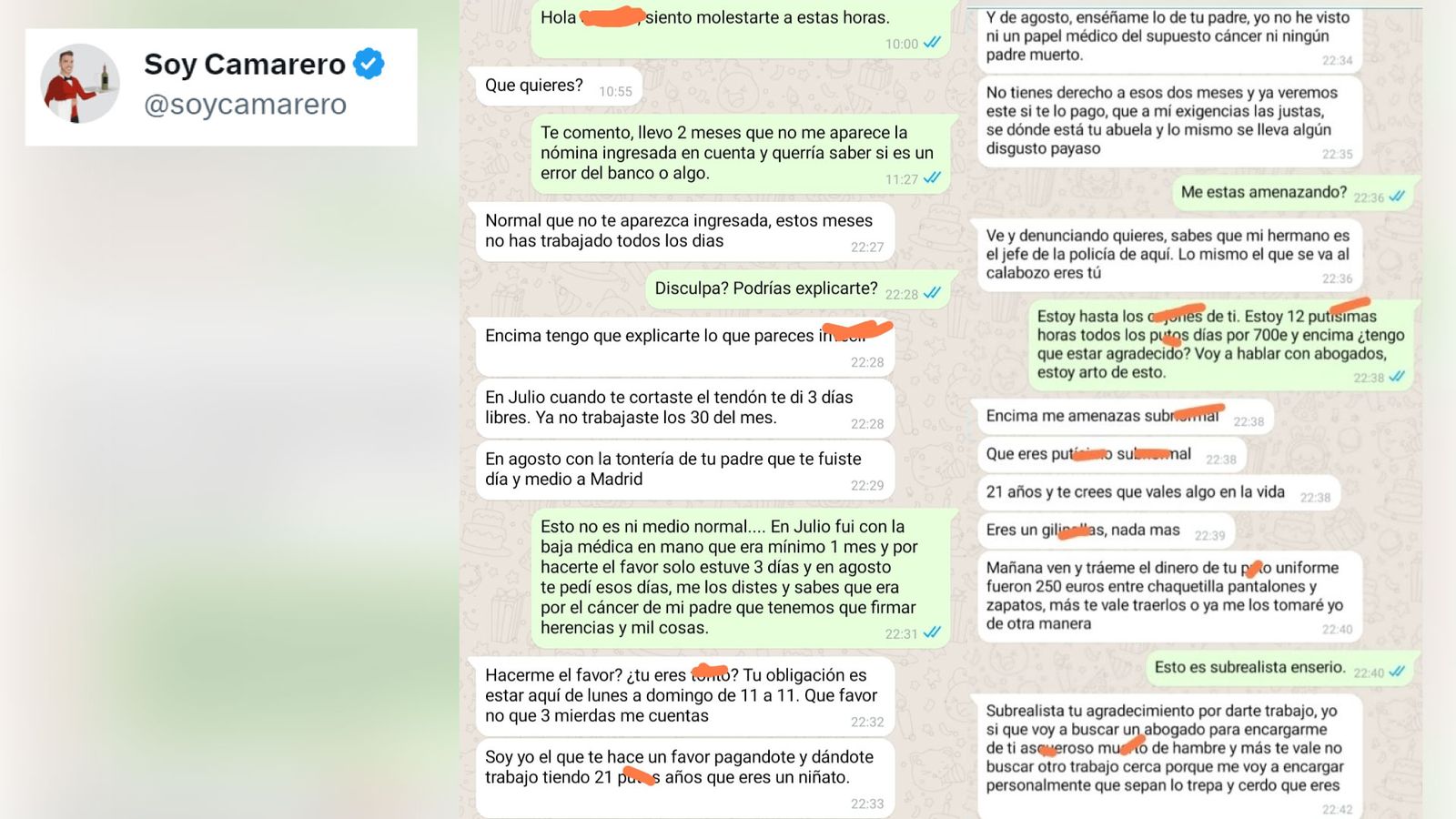 Captures de pantalla compartides pel perfil en X de Soy Camarero
