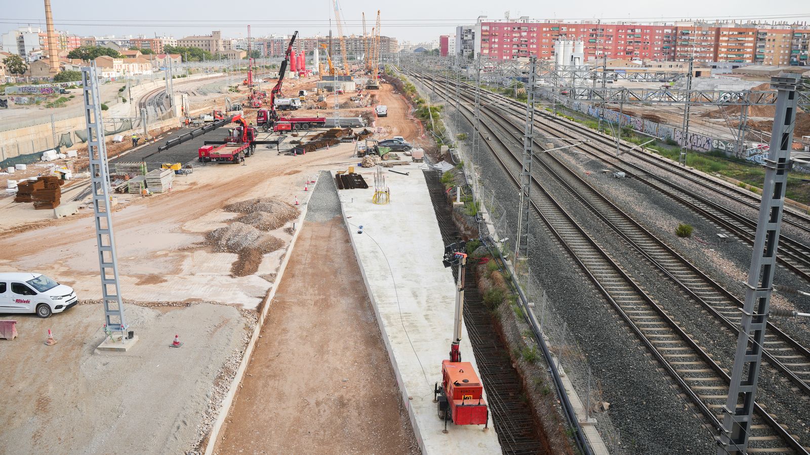 Vista de les obres del corredor mediterrani a 23 de setembre de 2024 a València