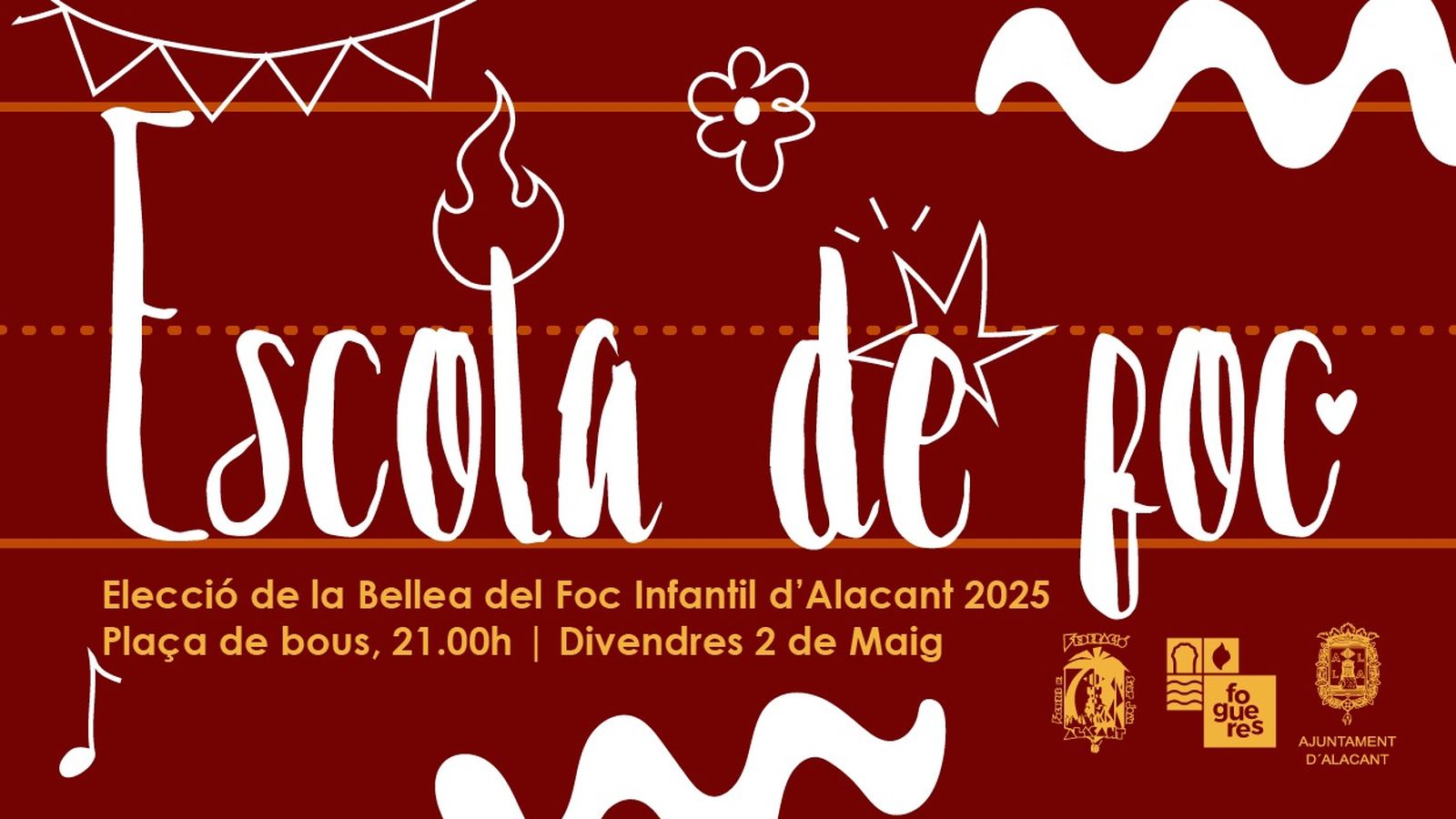 Cartell oficial d'Escola de foc, la festa d'elecció de la bellesa del foc infantil d'Alacant