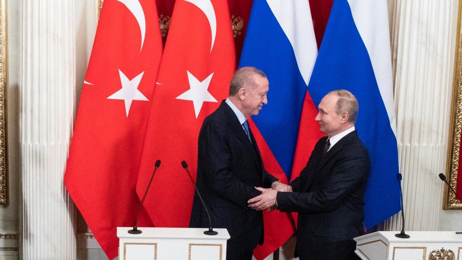 El president turc, Recep Tayyip Erdogan, i el seu homòleg rus, Vladímir Putin, al Kremlin de Moscou