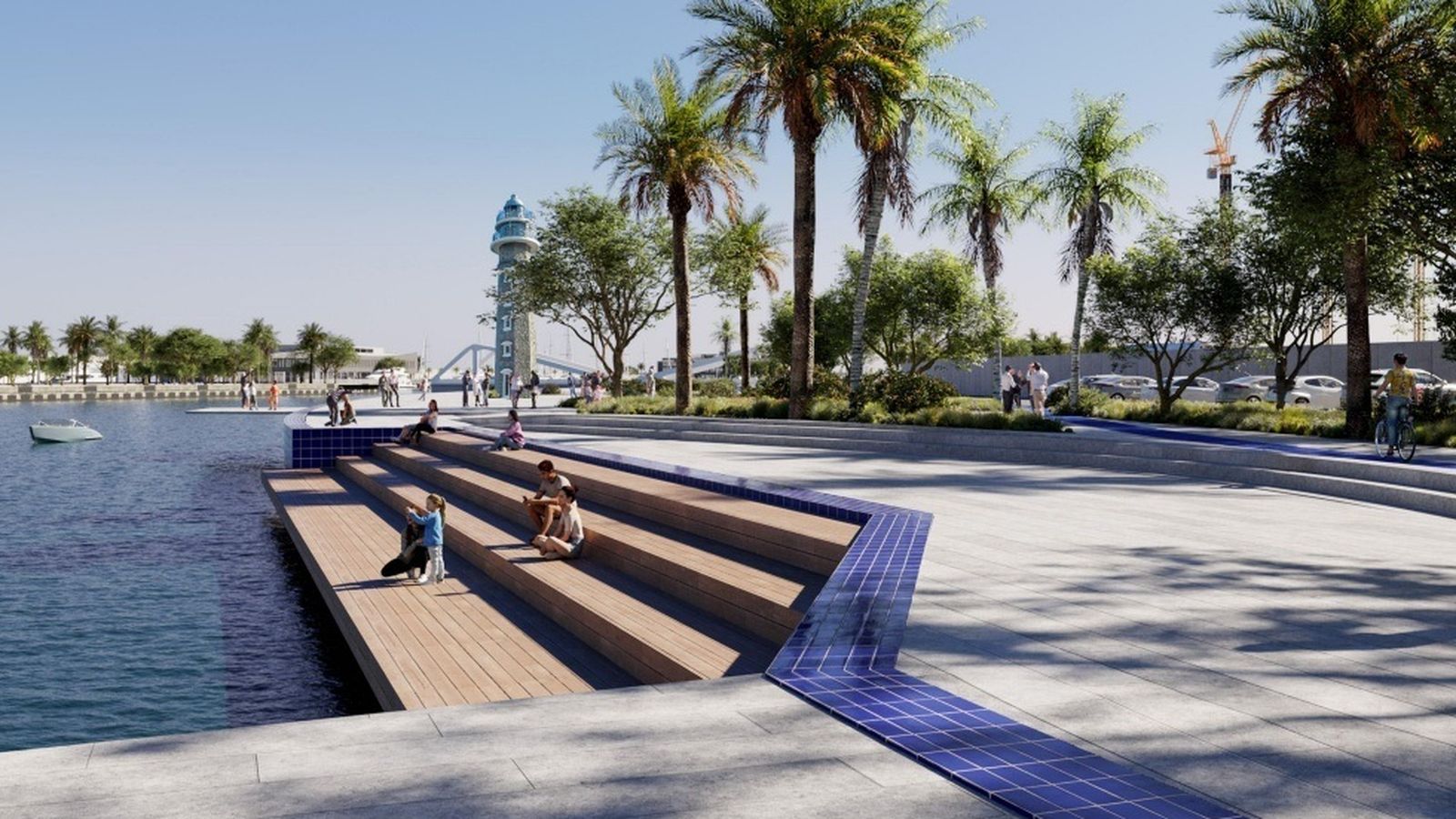 Recreació del trasllat de l'antic far del Port de València a la Marina de la ciutat.