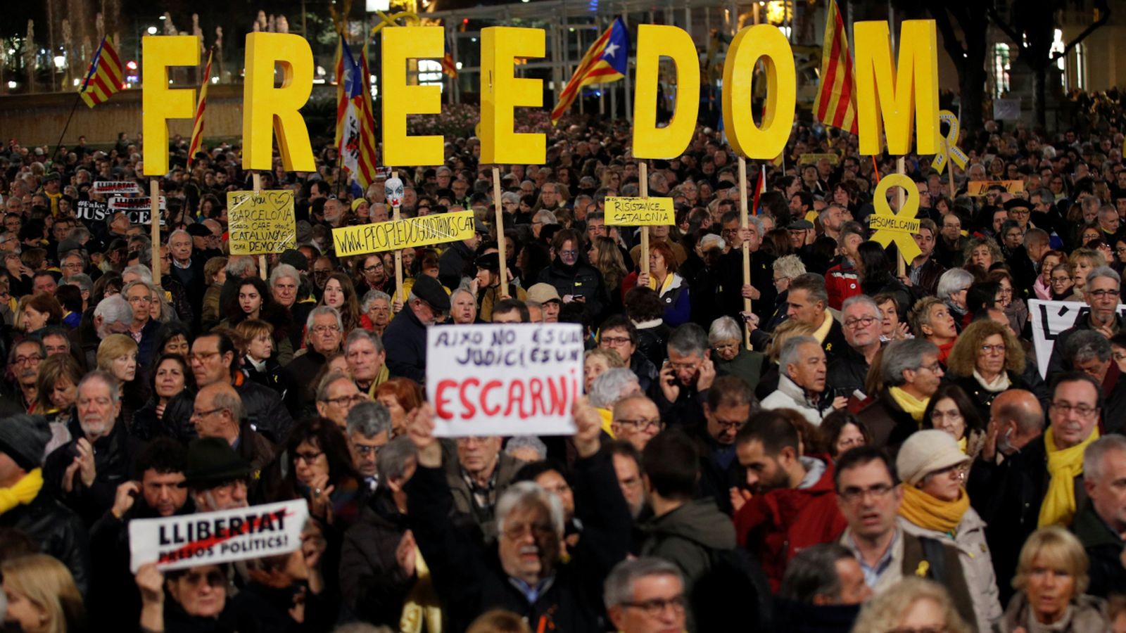 Concentració a Barcelona contra el juí del ‘procés’ el passat mes de febrer.