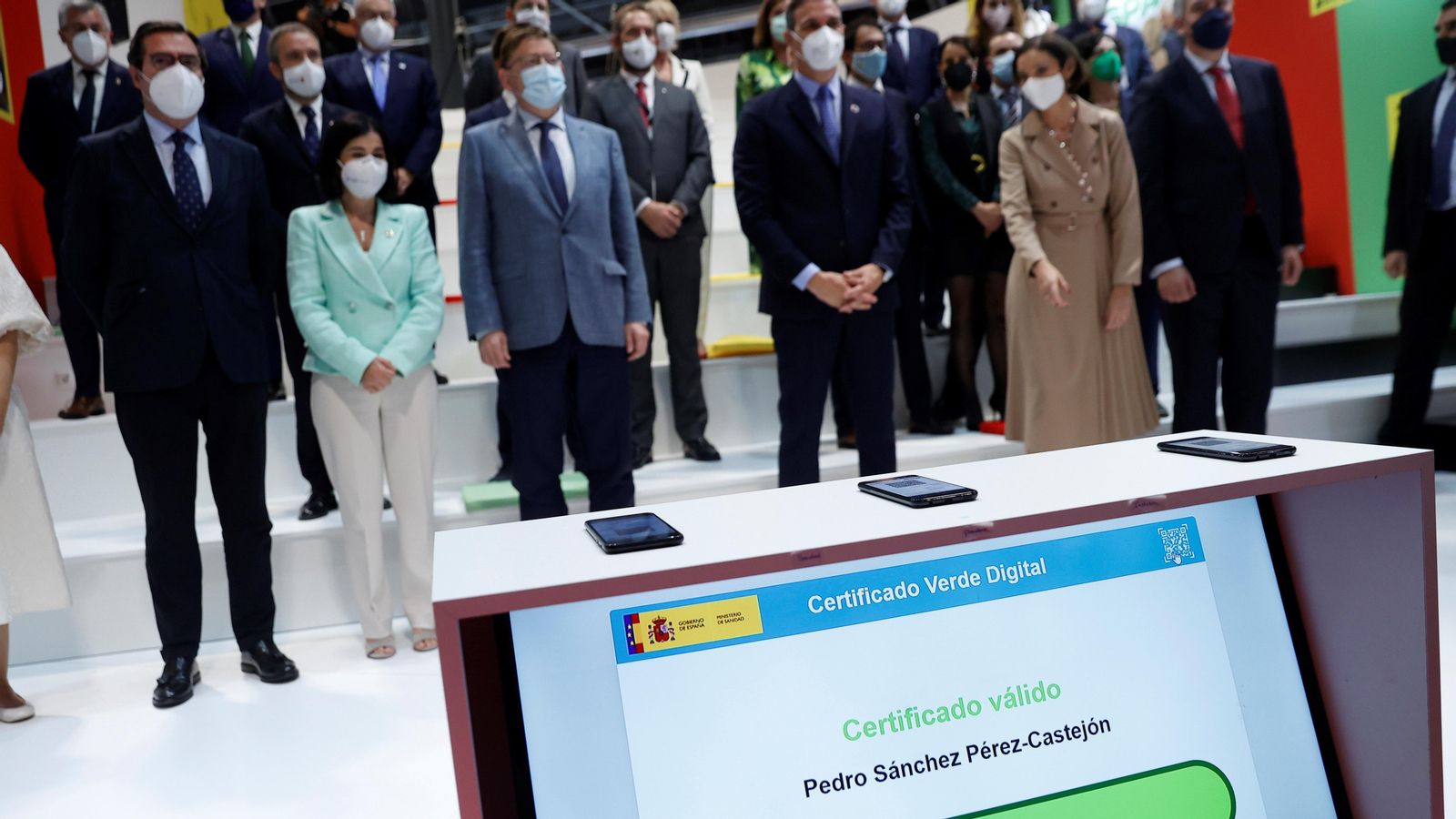 Presentació del certificat verd a Fitur amb Pedro Sánchez i Ximo Puig