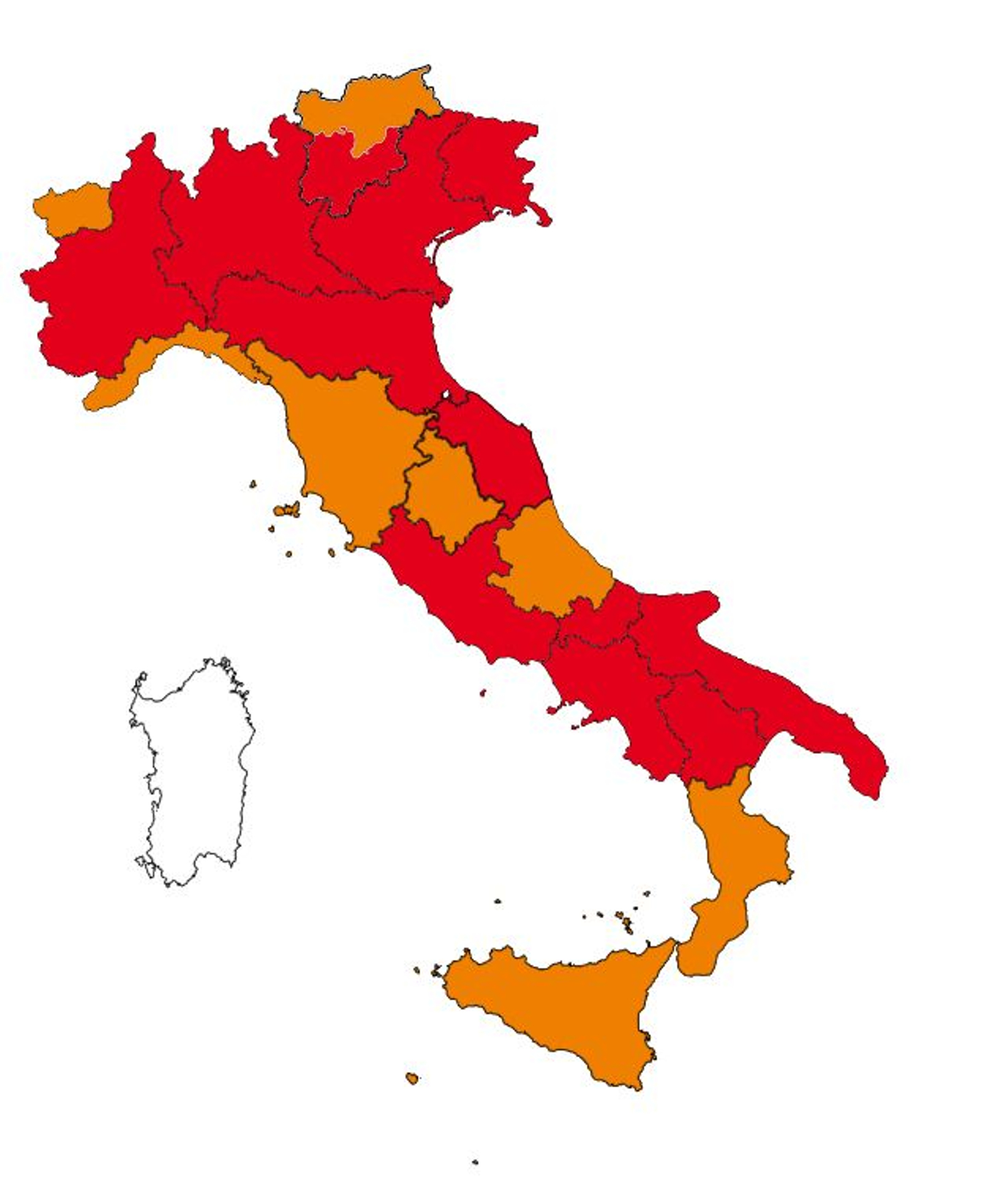 El mapa de les restriccions a Itàlia des d'aquest dilluns, 15 de març