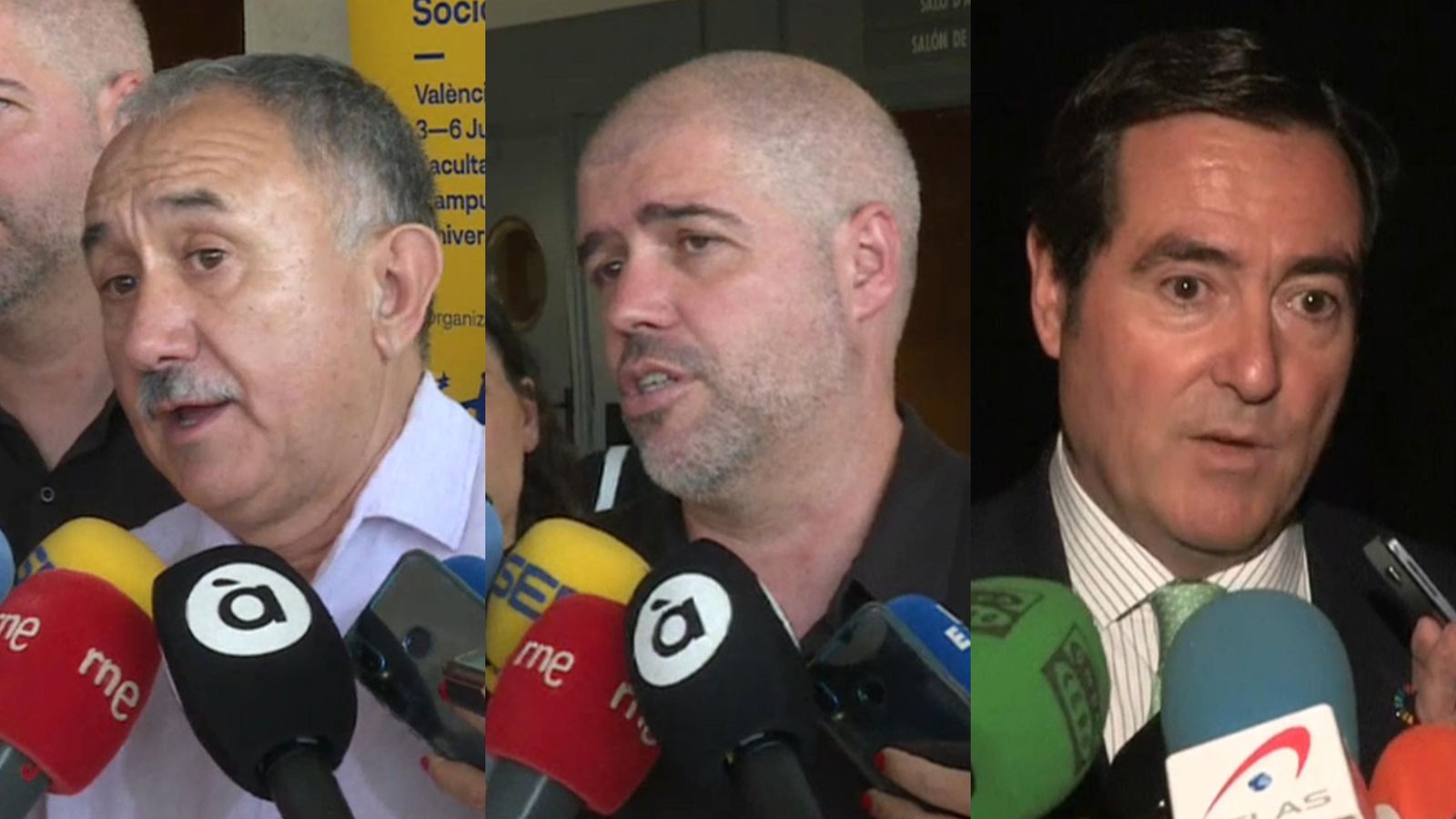 Pepe Álvarez (UGT), Unai Sordo (CCOO) i Antonio Garamendi (CEOE)