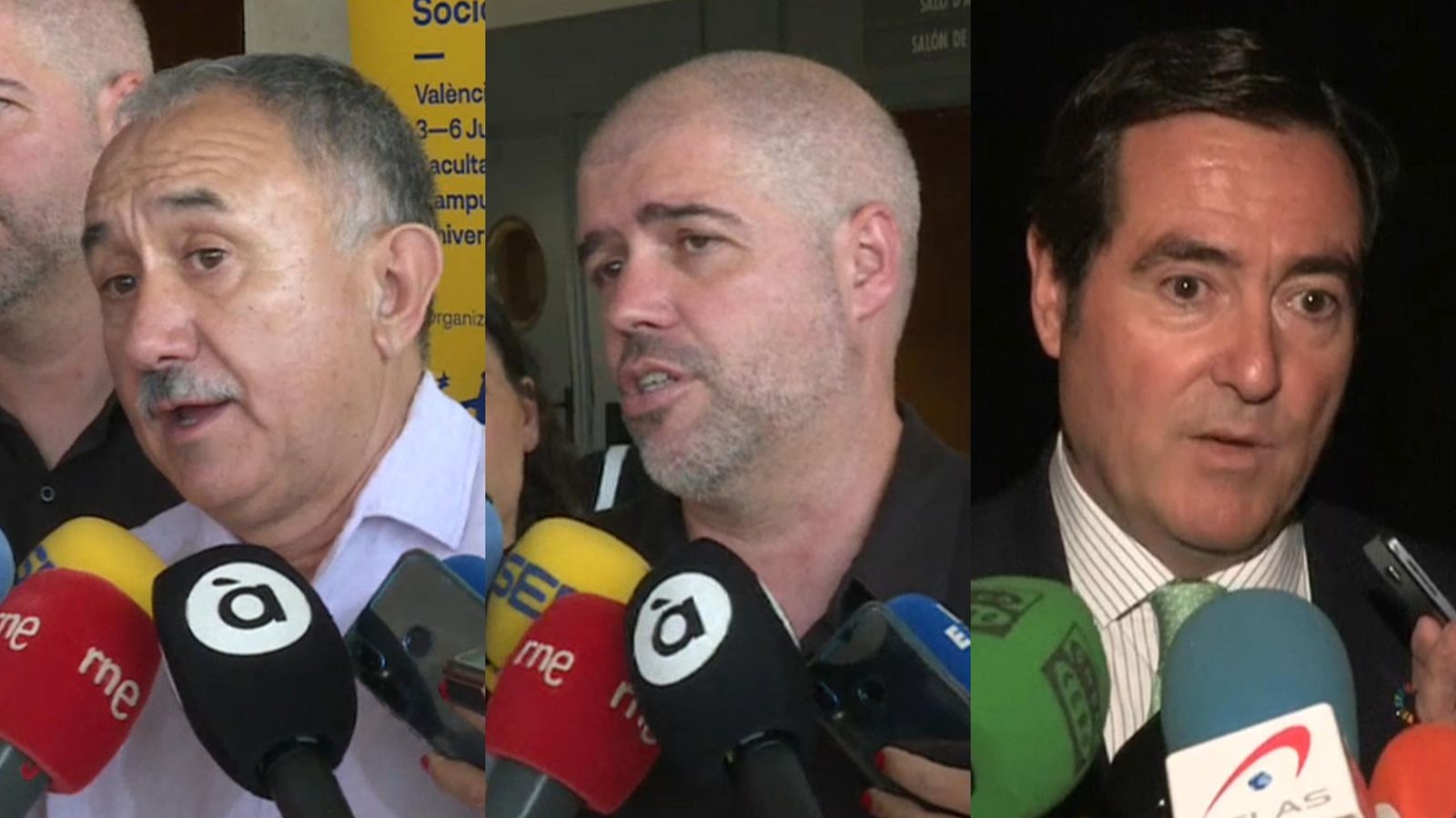 Pepe Álvarez (UGT), Unai Sordo (CCOO) i Antonio Garamendi (CEOE)