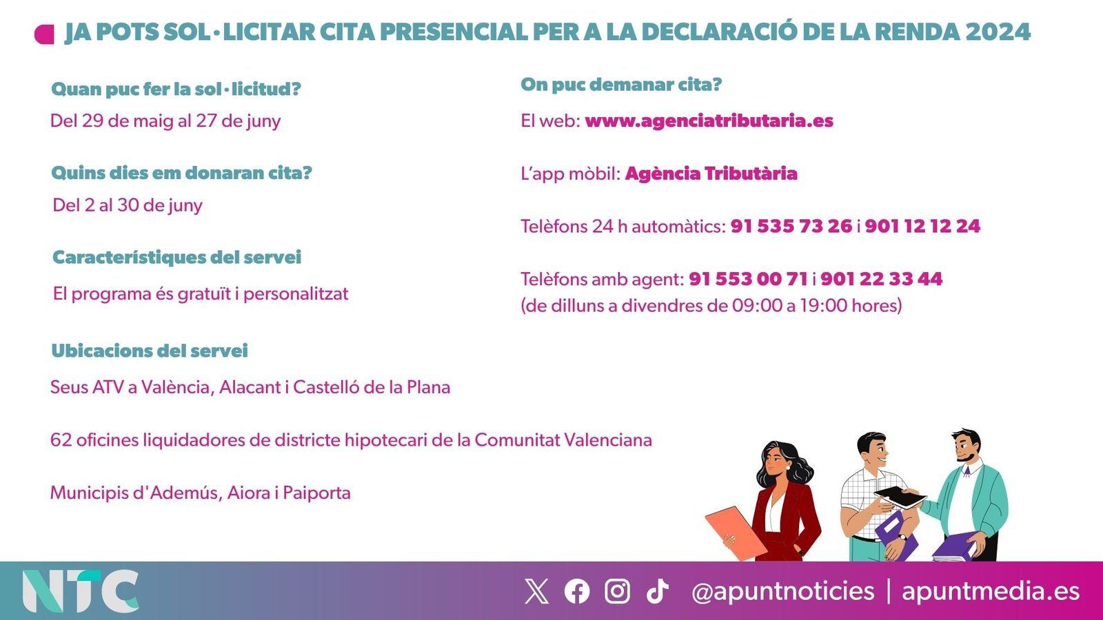 L'Agència Tributària Valenciana oferirà atenció presencial gratuïta i personalitzada