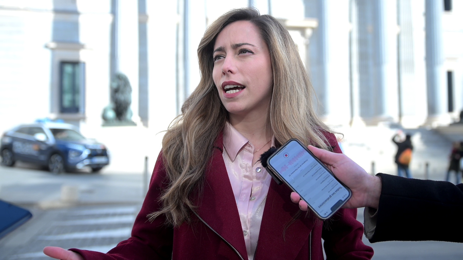 María Teresa Pérez atén, a les portes del Congrés, els mitjans de comunicació este dimecres