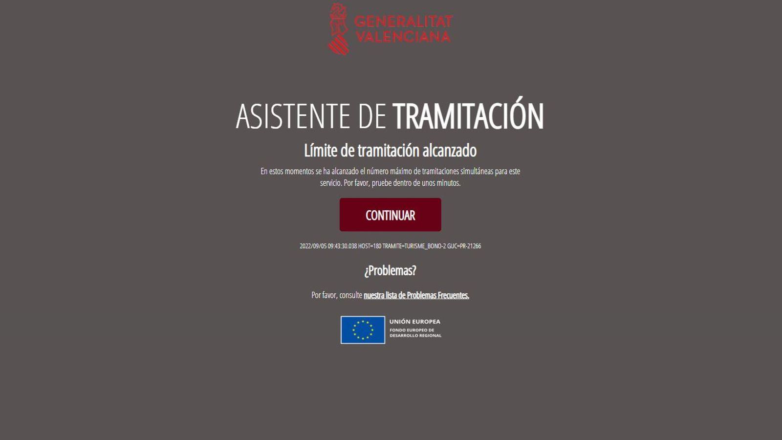 La pàgina per tramitar el bo viatge, aquest dilluns