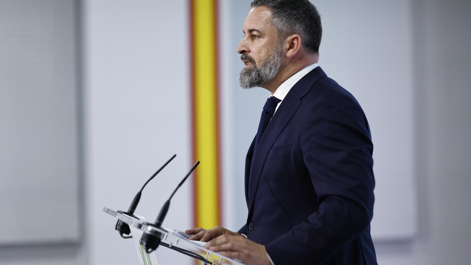 El president de Vox, Santiago Abascal, compareix en roda de premsa este dilluns després de la reunió del Comité d'Acció Política