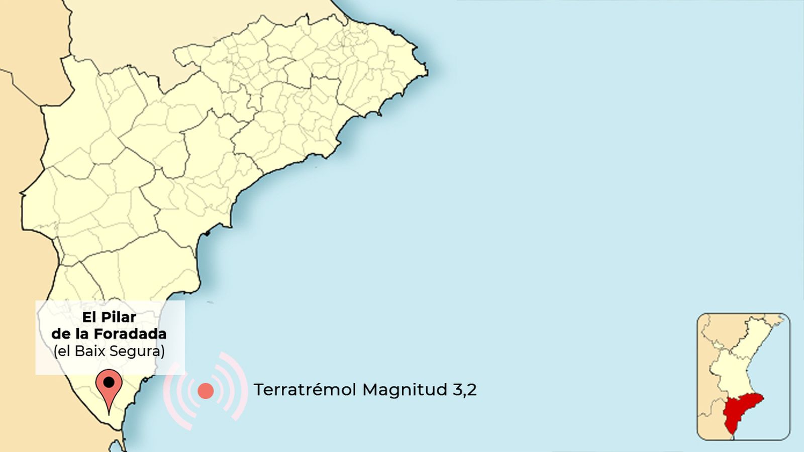 Localització del sisme al Pilar de la Foradada