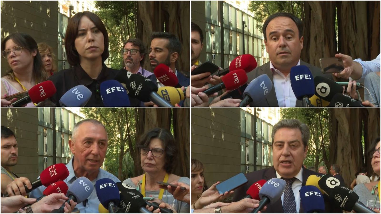 D'esquerra a dreta, la secretària general del PSPV, Diana Morant i els síndics del PP (Juanfran Llorca), Compromís (Joan Baldoví) i Vox (José Maria Llanos)