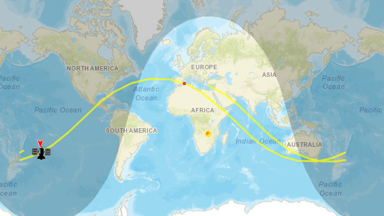 Recorregut previst per les restes del coet xinés