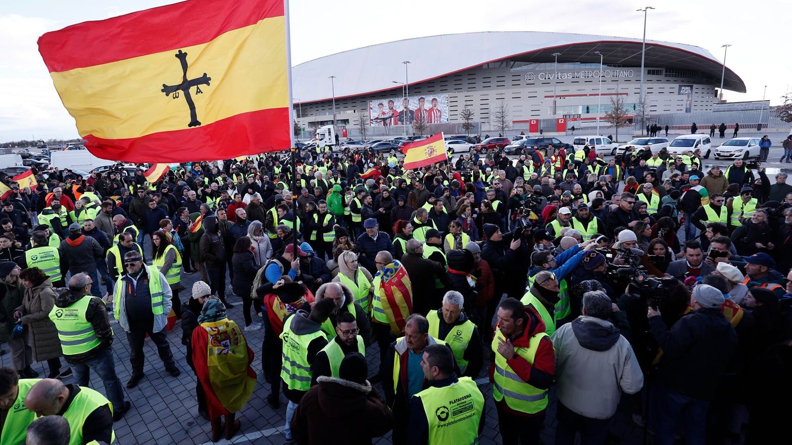 Concentració de transportistes organitzada dissabte a Madrid per la Plataforma Nacional per a la Defensa del Transport