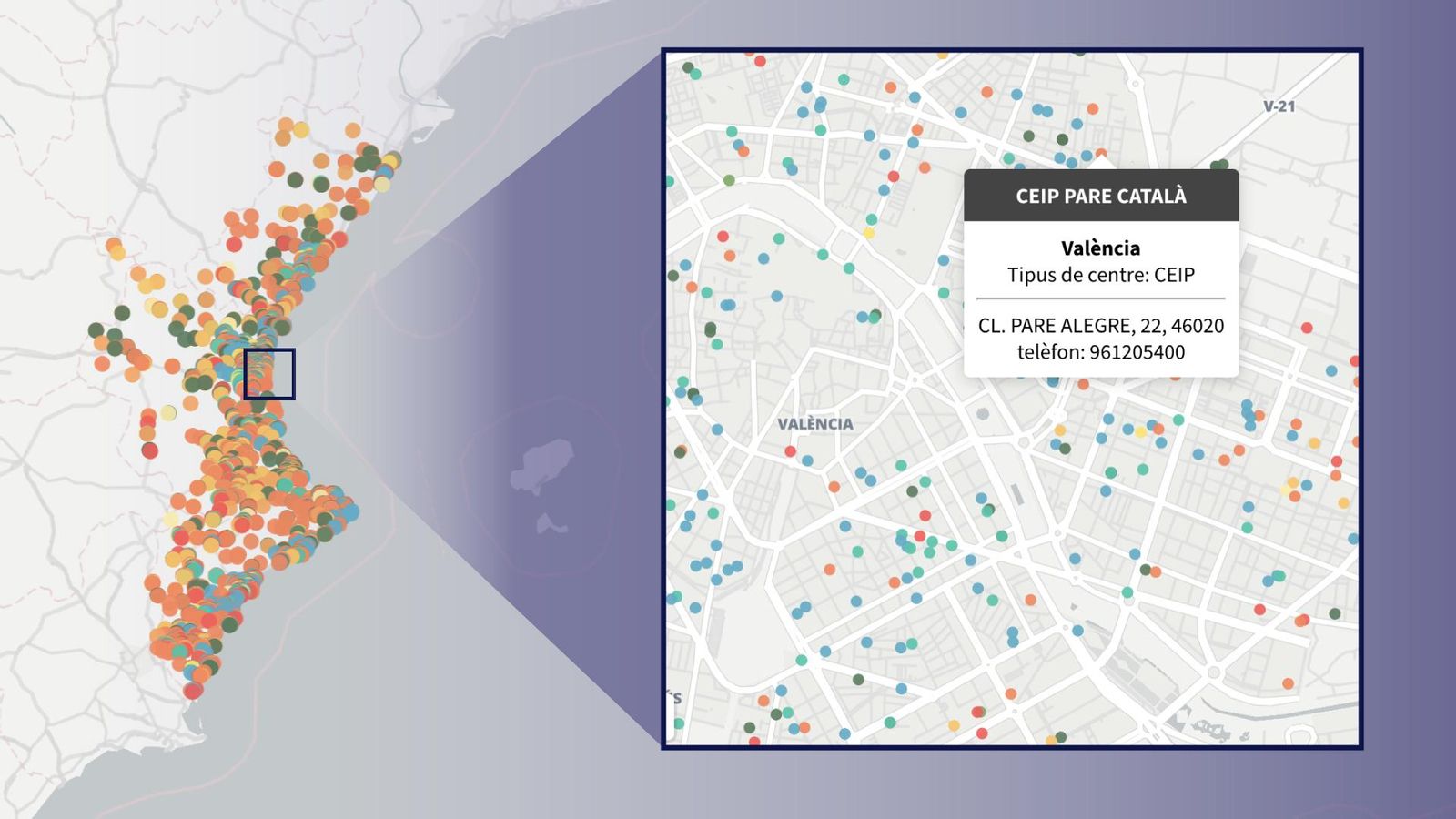 Mapa dels centres escolars de la Comunitat Valenciana