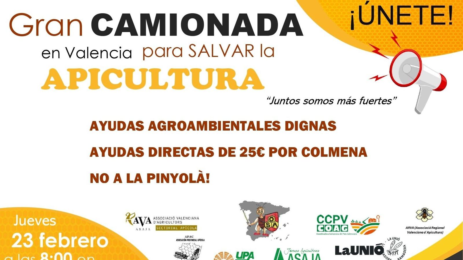 Cartell de la gran camionada de protesta per l'apicultura valenciana