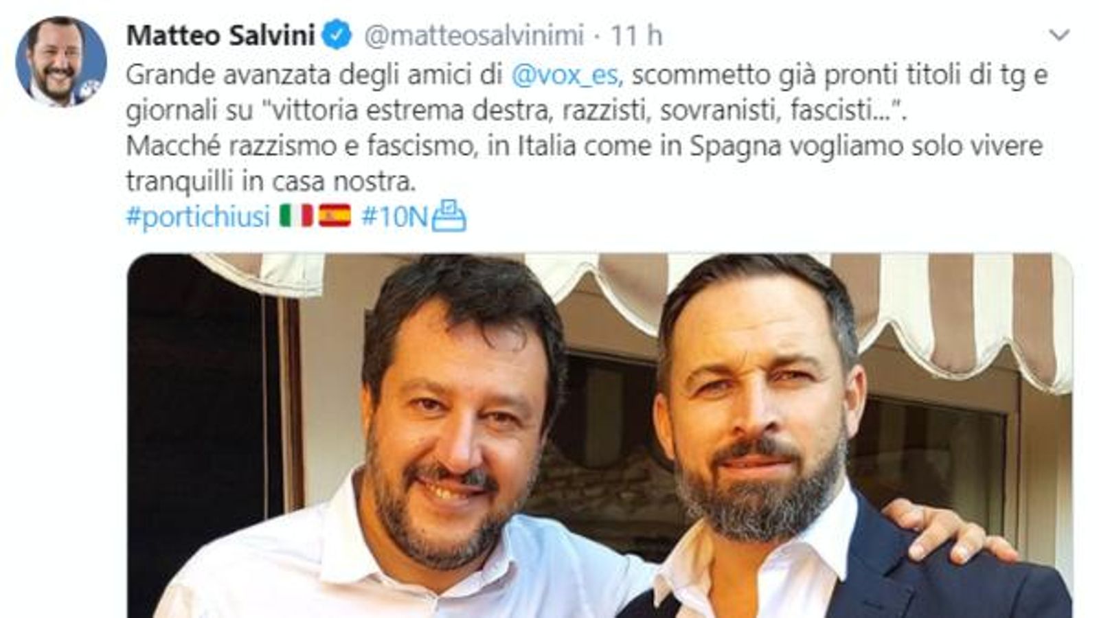 Captura del compte de Twitter del líder de la Lliga d'Itàlia Matteo Salvini