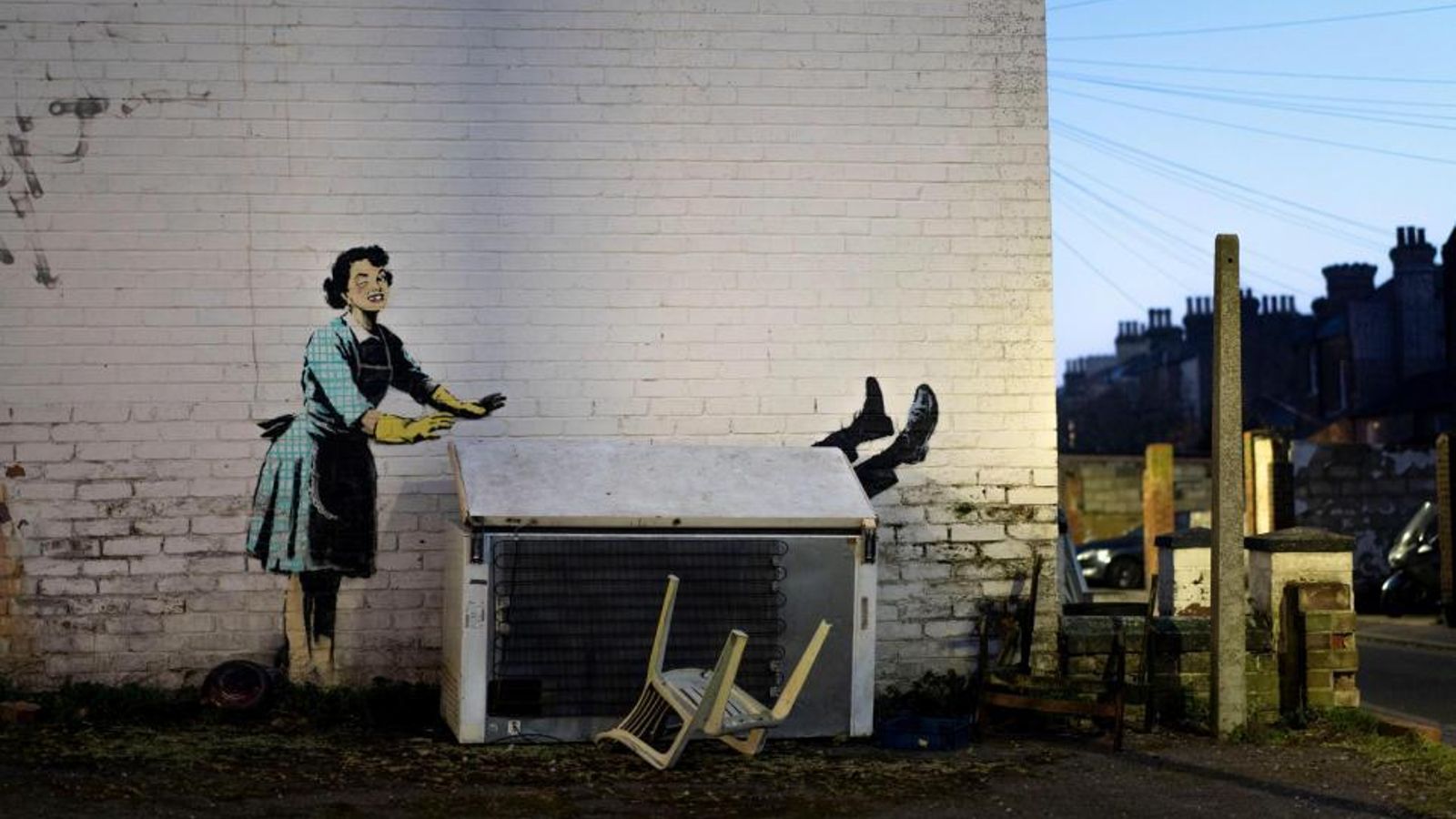 Obra de Banksy titulada 'Màscara del dia de Sant Valentí' Obra de Banksy titulada 'Valentine's day Mascara' (màscara del dia de Sant Valentí)