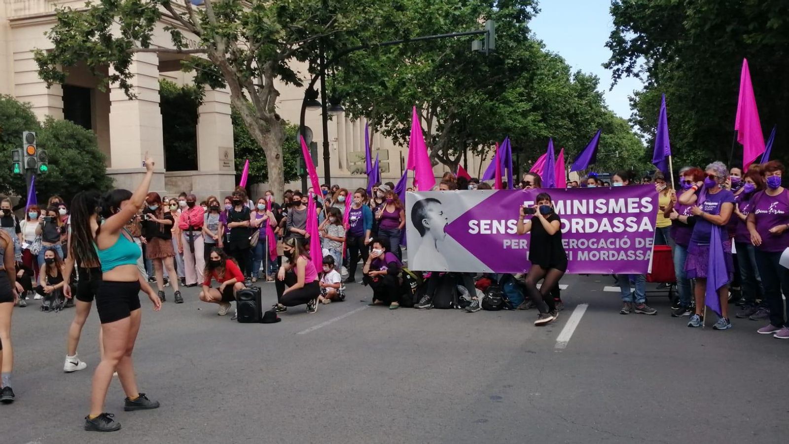 Imatges de la columna de feminismes de la manifestació contra la 'llei mordassa'