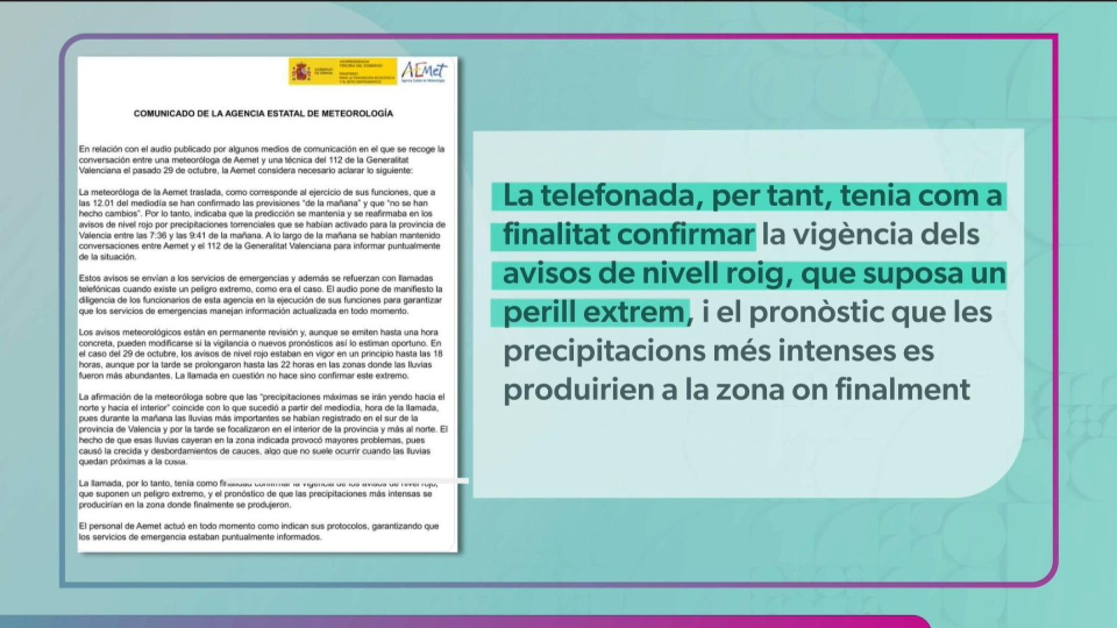 Captura del comunicat d'Aemet