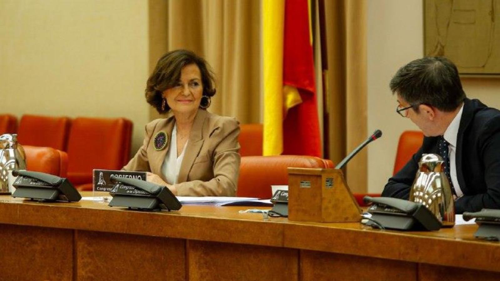 Imatge d’arxiu de la vicepresidenta Carmen Calvo en una compareixença al Congrés