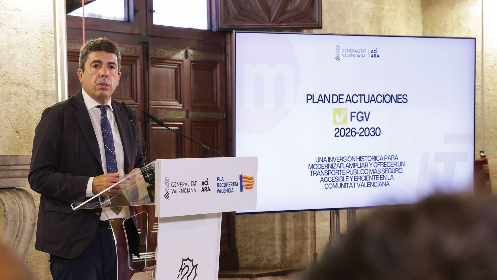 Mazón, durant la presentació del pla d'actuacions d'FGV 2026-2030