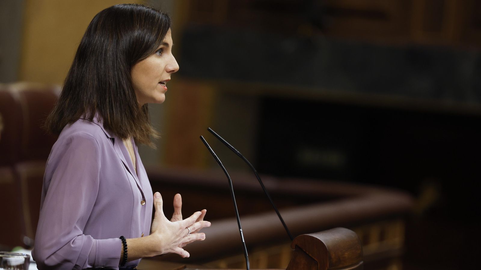 La diputada del Congrés per Podem, Ione Belarra, durant la seua intervenció en el Ple d'este dijous