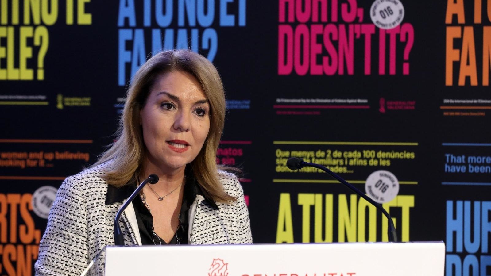 La vicepresidenta de la Generalitat i consellera de Serveis Socials i igualtat, Susana Camarero, durant la presentació de la campanya