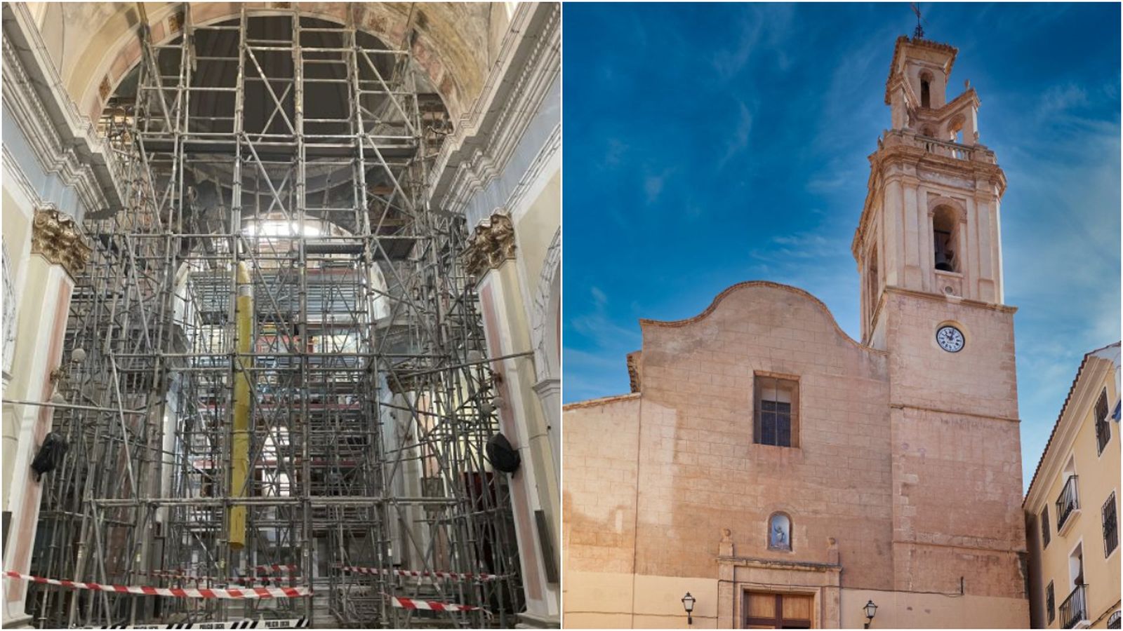 Interior i exterior de l'església de Sant Bartomeu, a Finestrat