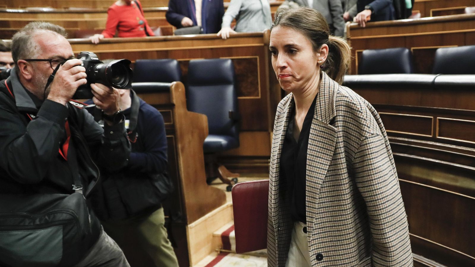 La ministra d'Igualtat, Irene Montero, després de la sessió del ple del Congrés dels Diputats, aquest dimarts a Madrid
