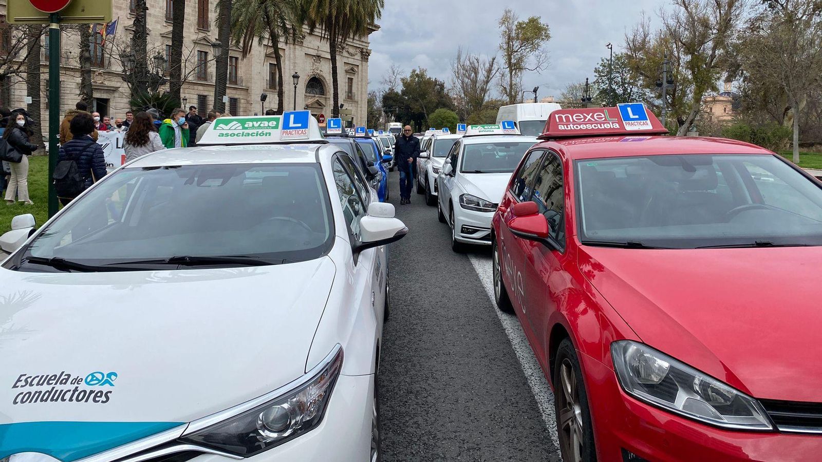 Els vehicles de les autoescoles han col·lapsat els voltants de la seu del govern espanyol a València