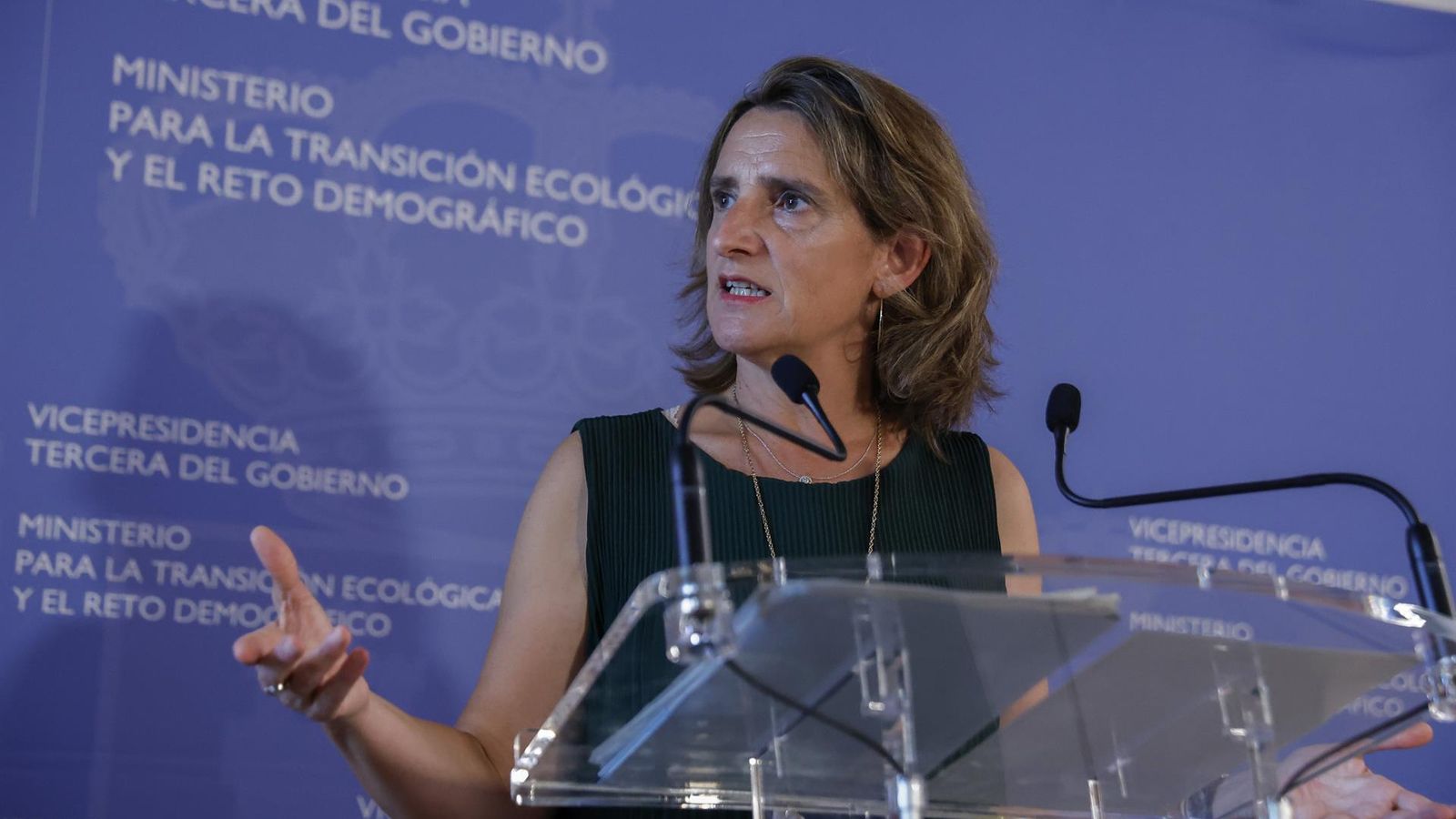 La vicepresidenta i ministra Teresa Ribera, aquest dilluns després de la sectorial