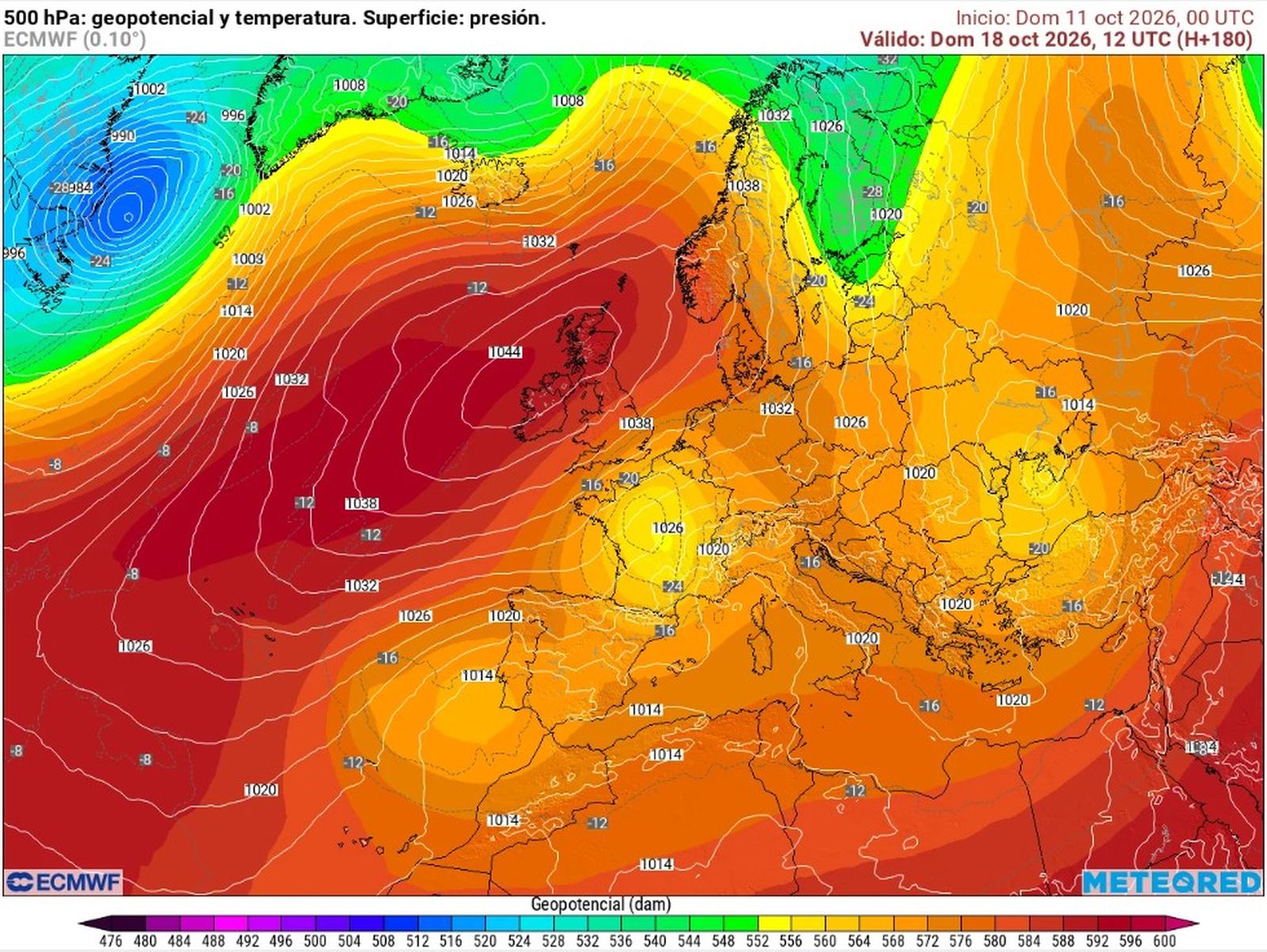 Previsió diumenge 18 del centre europeu (ECMWF). Dana al centre de França.