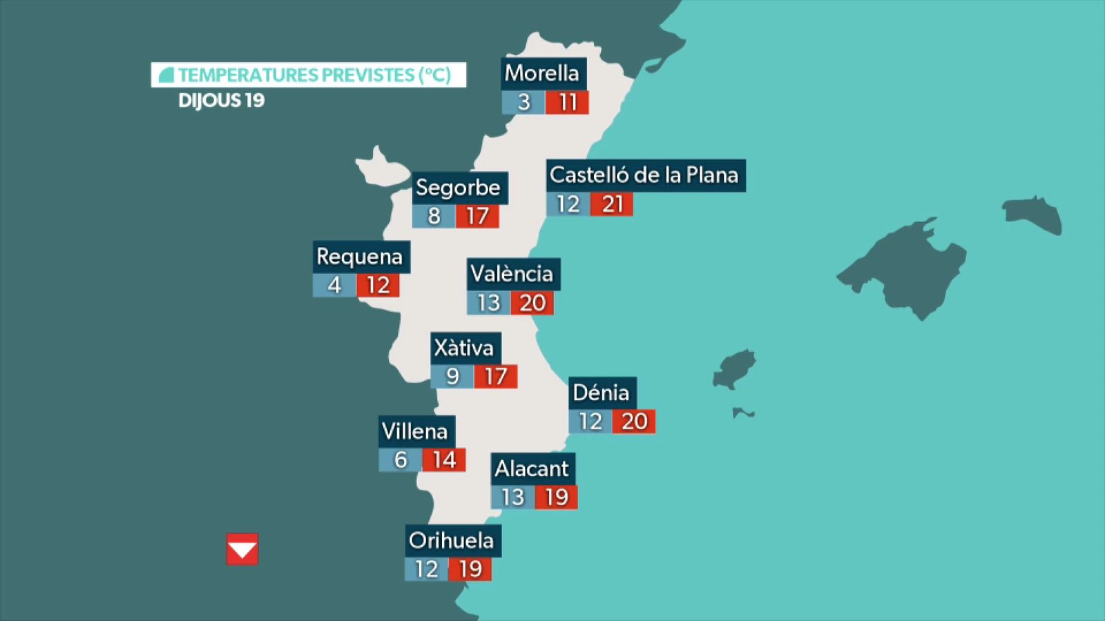 El mapa de temperatures dijous 19 de febrer