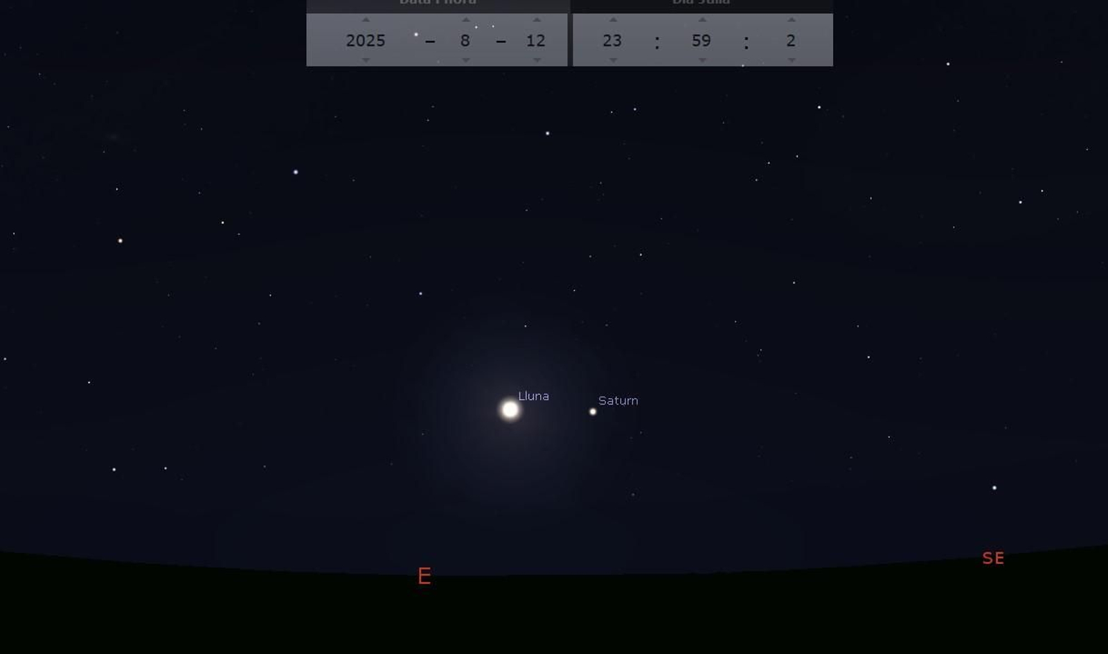 Situació de la Lluna i Saturn a la mitjanit de dimarts 12 a dimecres 13.