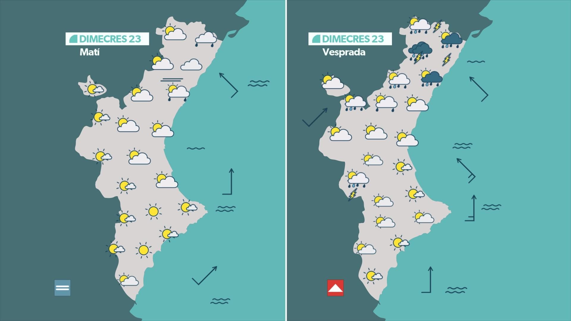 Previsió de l'oratge per a este dimecres DIMECRES 23