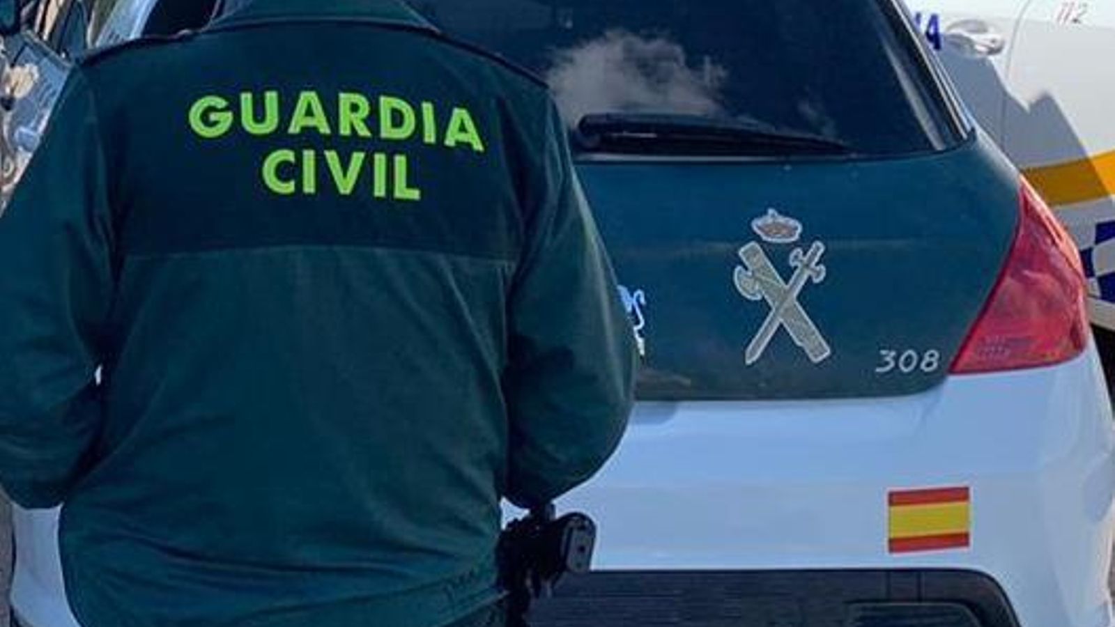 Un agent de la Guardia Civil junt a un vehícle oficial