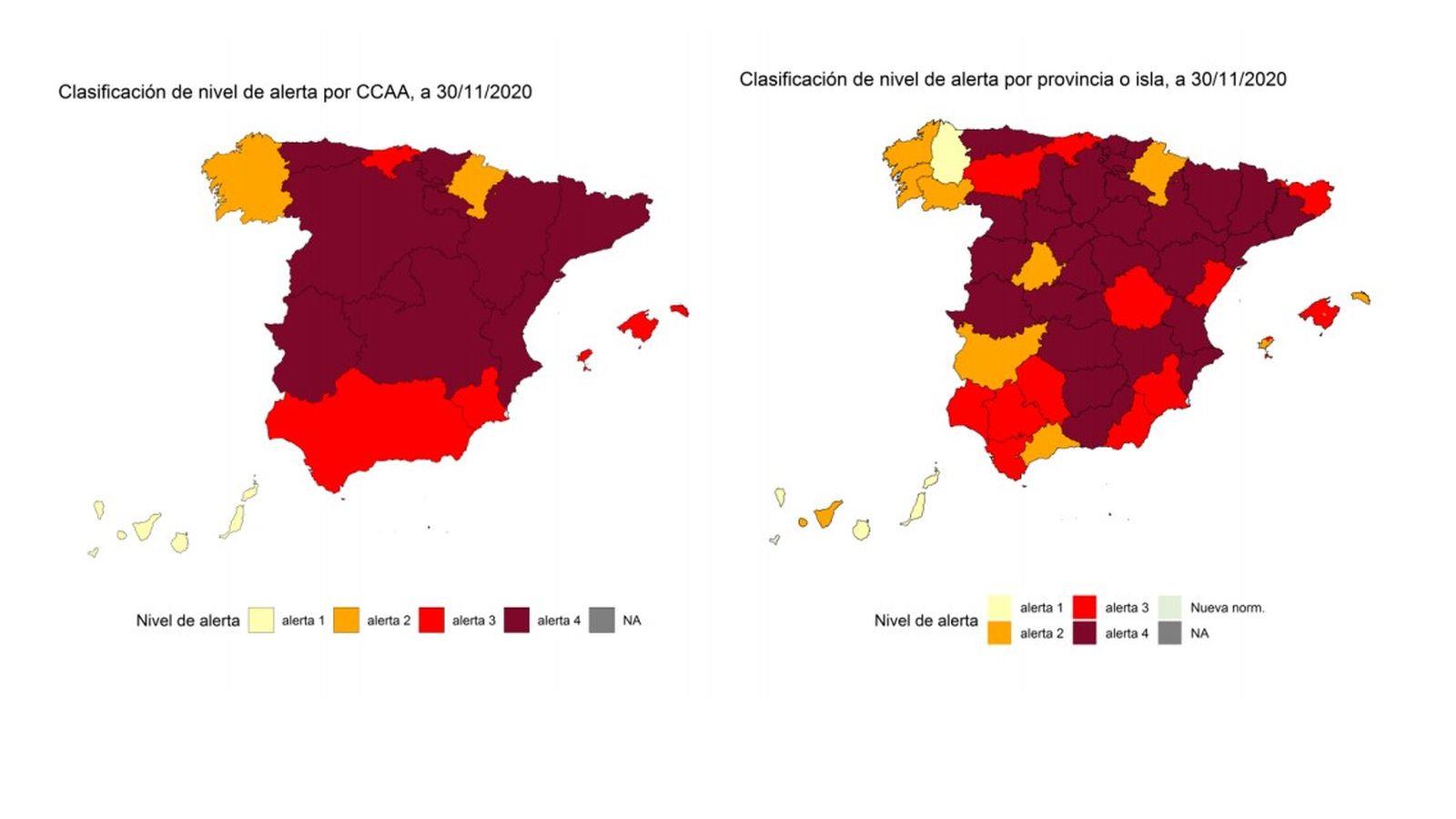 Classificació del nivell d'alerta per comunitats autònomes i províncies