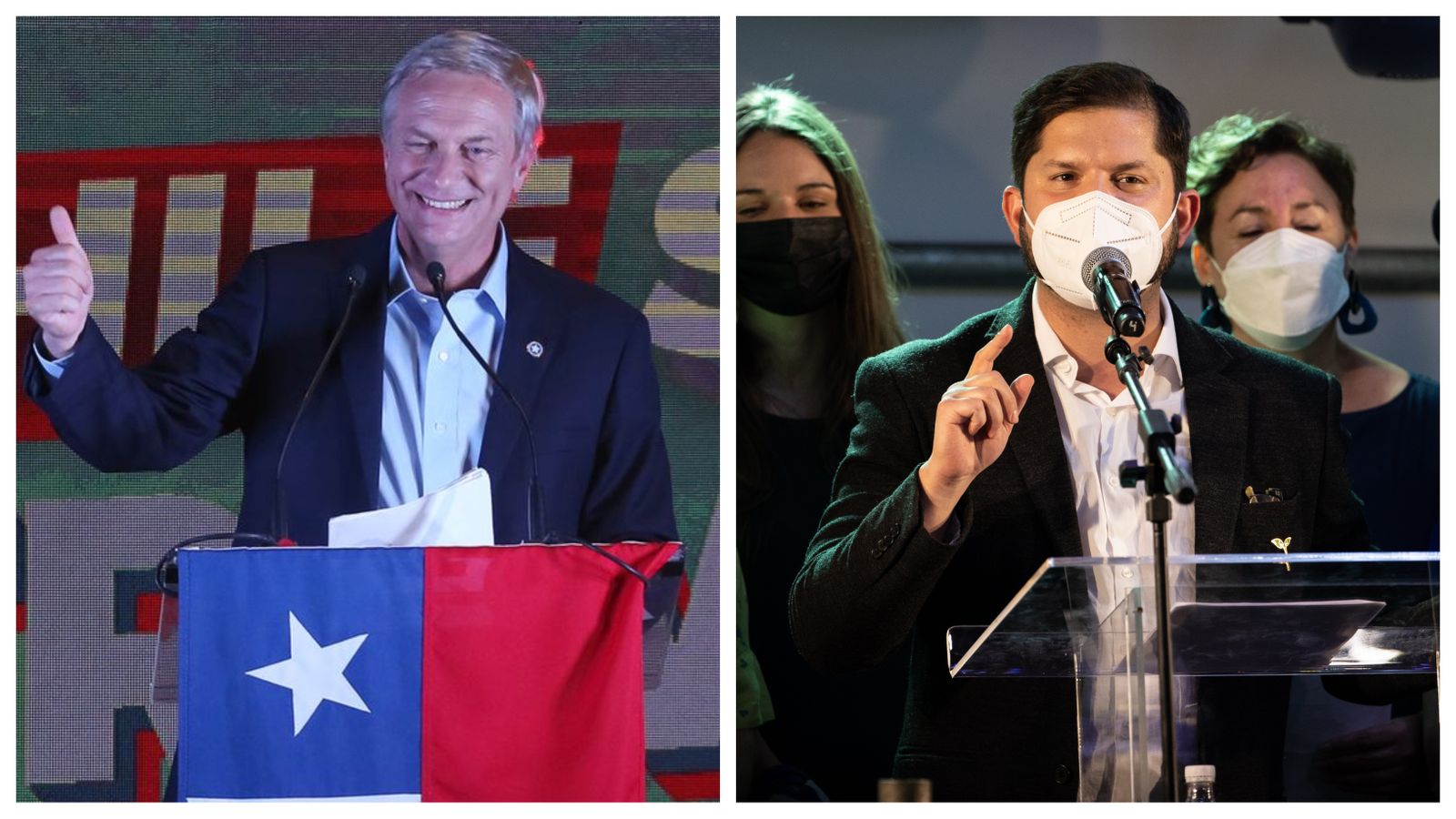 El candidat del Partit Republicà, José Antonio Kast, i el del Frente Amplio, Gabriel Boric