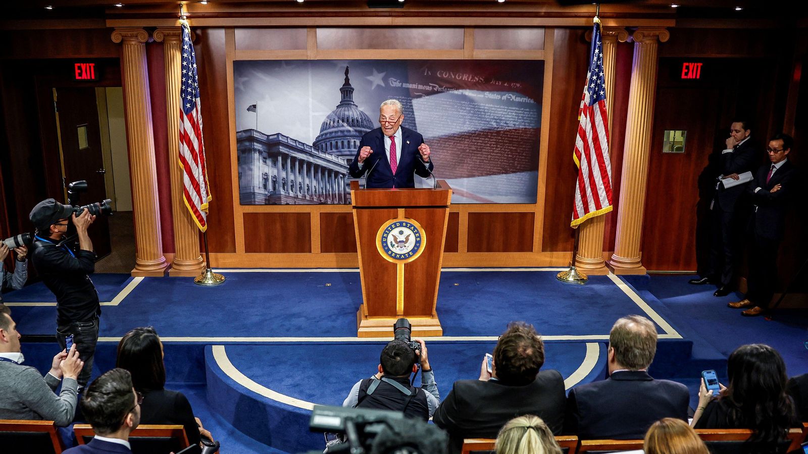 Roda de premsa del líder dels demòcrates al Senat, Chuck Schumer, aquest dijous