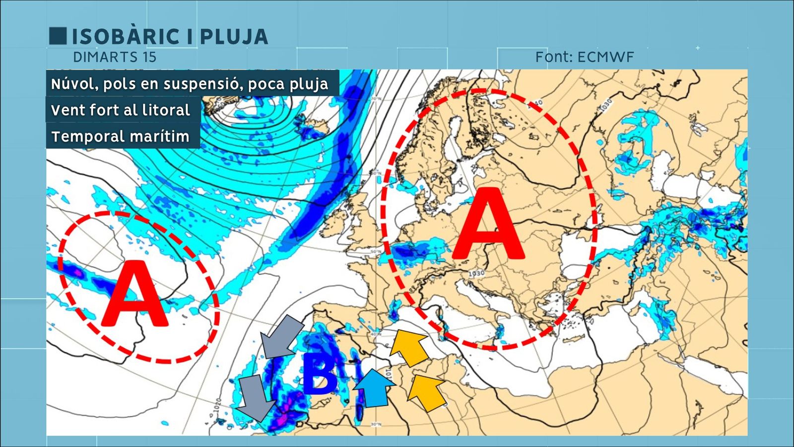 Situació de la borrasca dimarts 15
